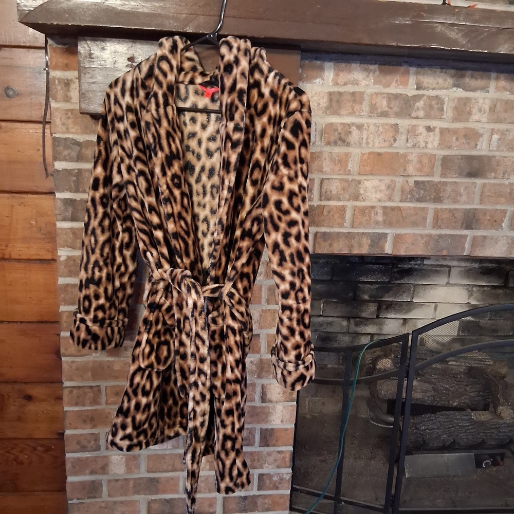 Vintage Betsey Johnson Leopard Plush Hooded Robe XS/S
